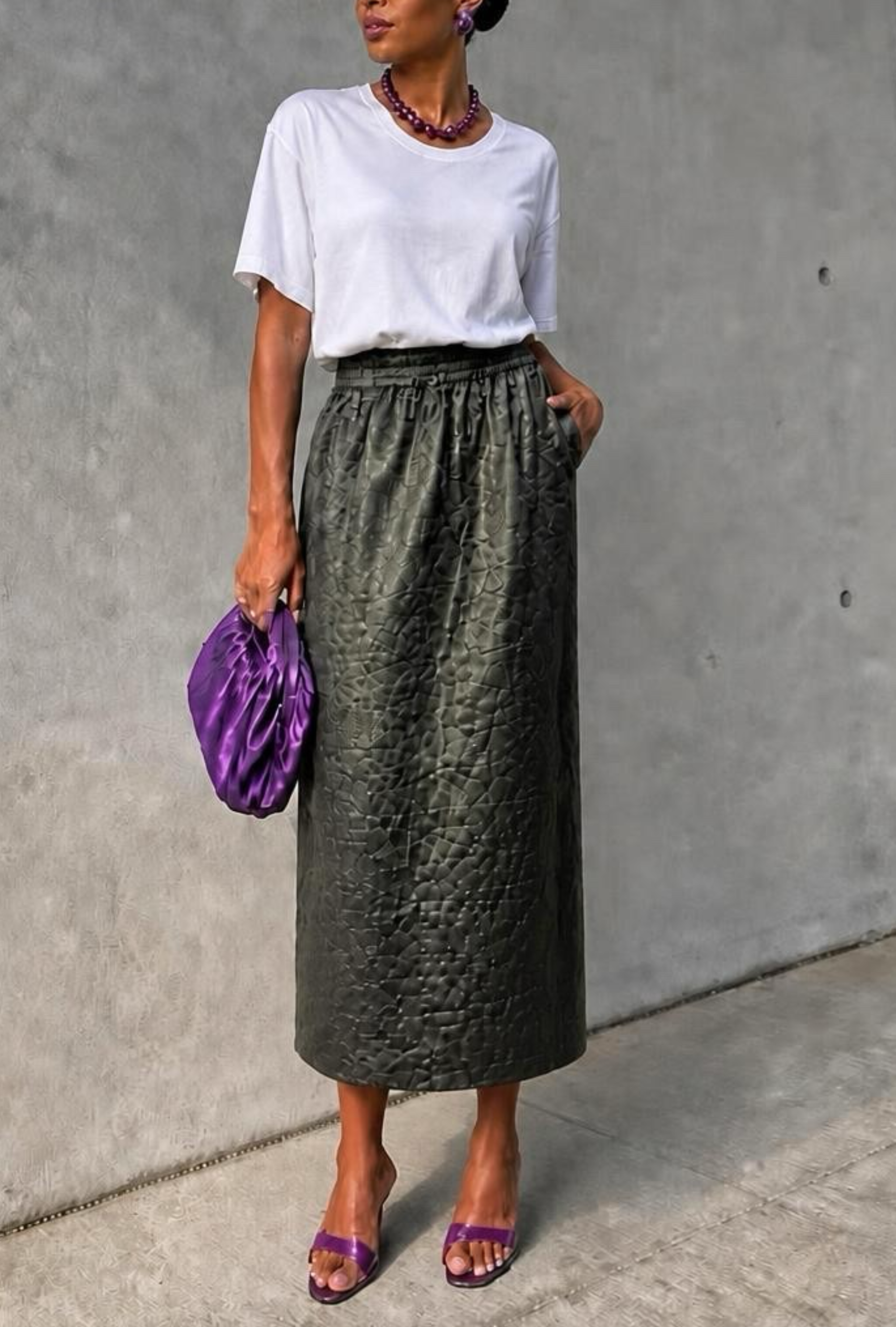 Mulberry Silk Gambiered canton Silk Rare and unique Explosive crackle pattern black Skirt