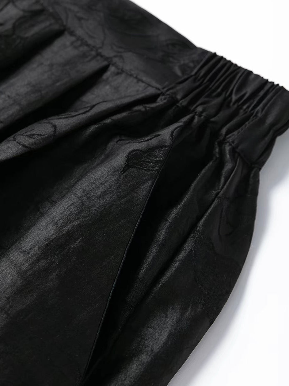Top Collections: Mulberry Silk leather look Gambiered canton Silk Black Skirt