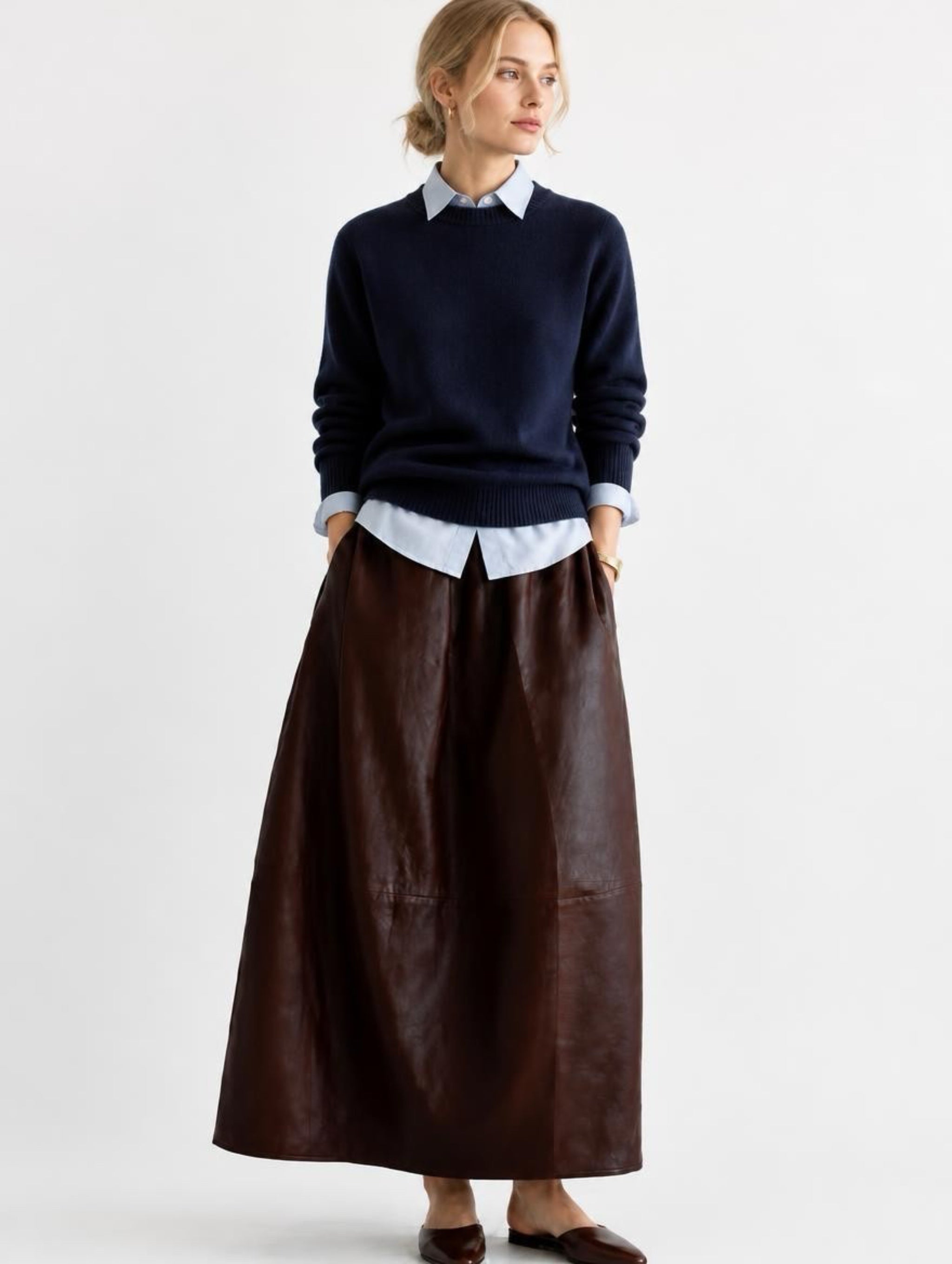 Mulberry Silk Gambiered Canton Silk leather look Skirt